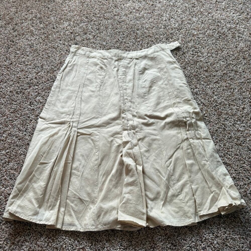 J. Jill Women's 6 100% Cotton Beige Pleated Flare Skirt Lightweight Fully Lined